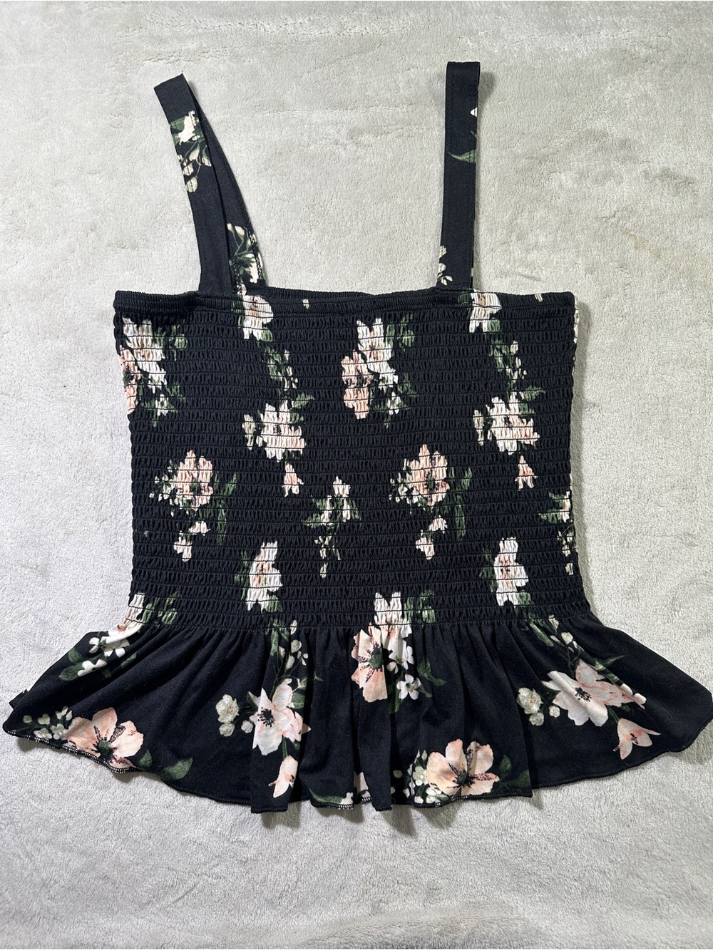Rue21 Black Floral Smocked Peplum Cami